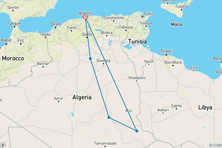 Kaart van Sahara woestijnavontuur & Oase Escape (10 dagen / 9 nachten)