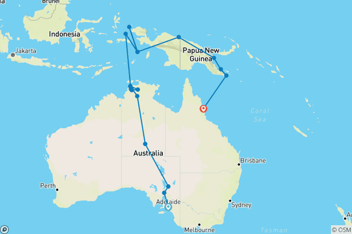 Carte du circuit Le Ghan, Kakadu, Raja Ampat et la Papouasie-Nouvelle-Guinée - Croisière et voyage terrestre