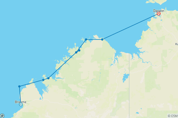 Carte du circuit Broome et la côte des Kimberley - Croisière et voyage terrestre