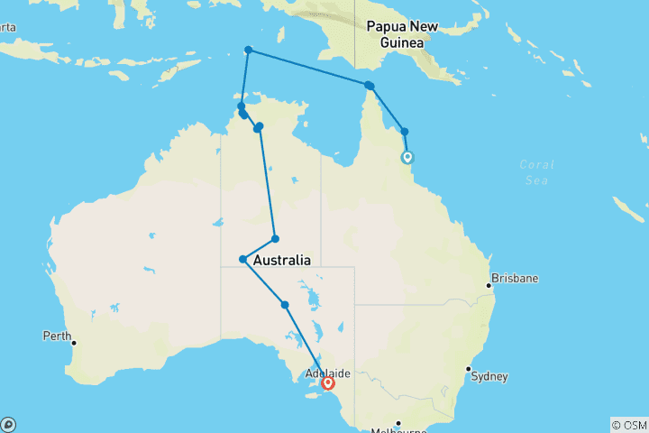 Map of Australia’s Top End, Indonesia & The Ghan - Cruise & Land Journey