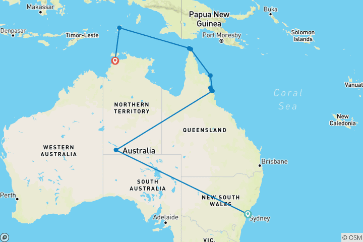 Carte du circuit Sydney, Uluru et découverte de l'Indonésie - Croisière et voyage terrestre