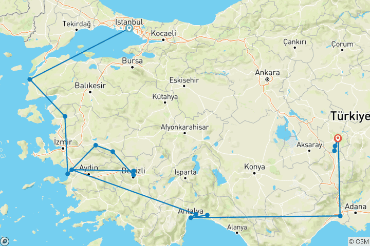 Karte von Die Missionsreise des heiligen Paulus, Istanbul & Kappadokien Tour 15 Tage / 14 Nächte