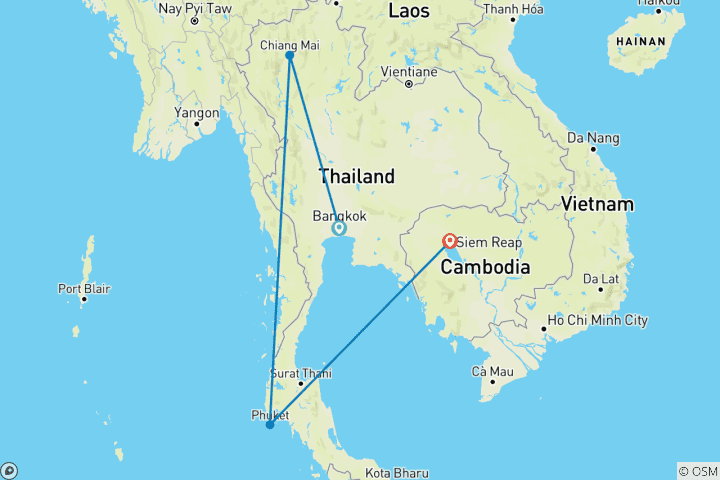 Karte von Zeitlose Wunder von Thailand und Kambodscha in 12 Tagen - moderiert von Analia Cerbino