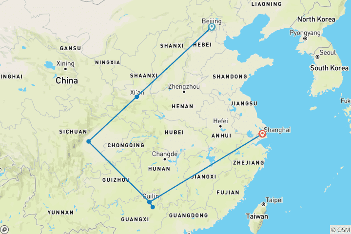 Map of China Grand Cities & Pandas - 12 days