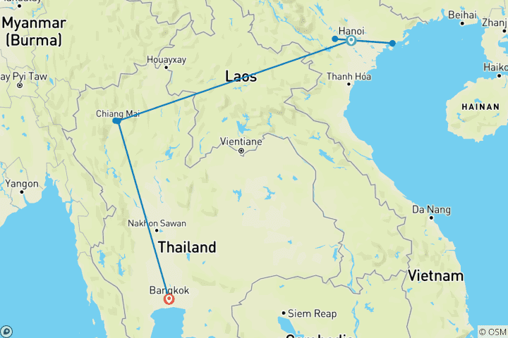 Mapa de Viaje Refinado a Vietnam y Tailandia - 11 días