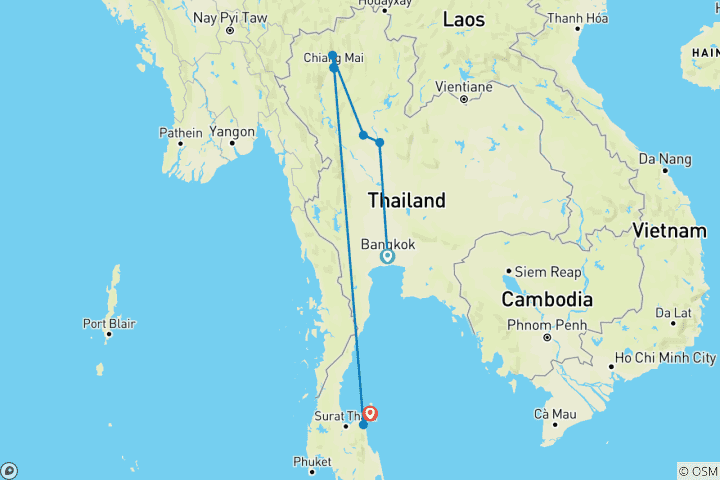 Mapa de Vacaciones familiares Premium en Tailandia