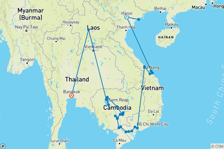 Map of Grand Indochina & Luxury Mekong 2027 - 25 Days