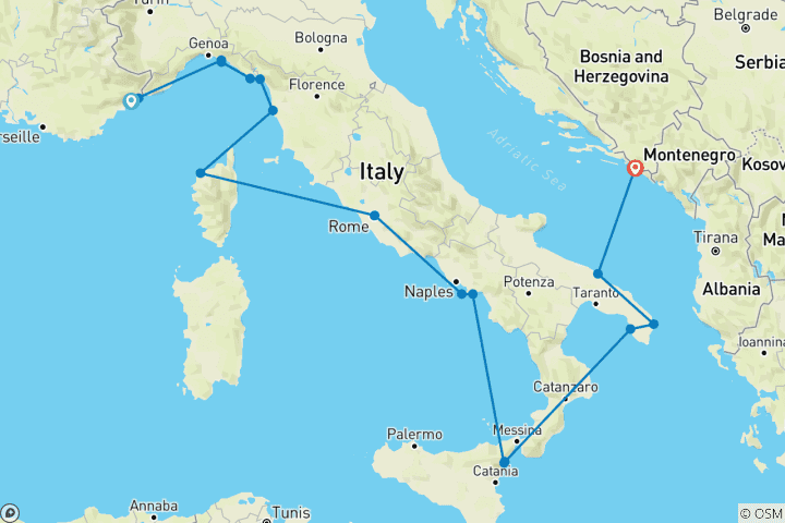 Karte von Die französische & italienische Küste Entdeckungsreise