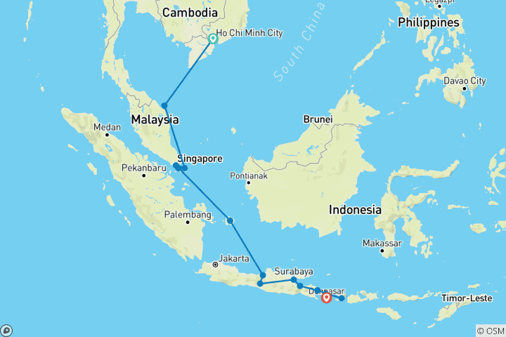 Mapa de Descubre el Sudeste Asiático: De Saigón a Bali vía Singapur