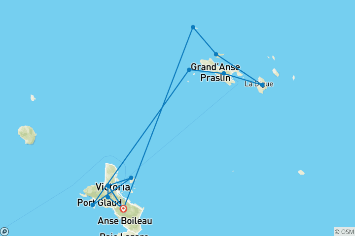 Carte du circuit Voyage dans les îles Seychelles 2028