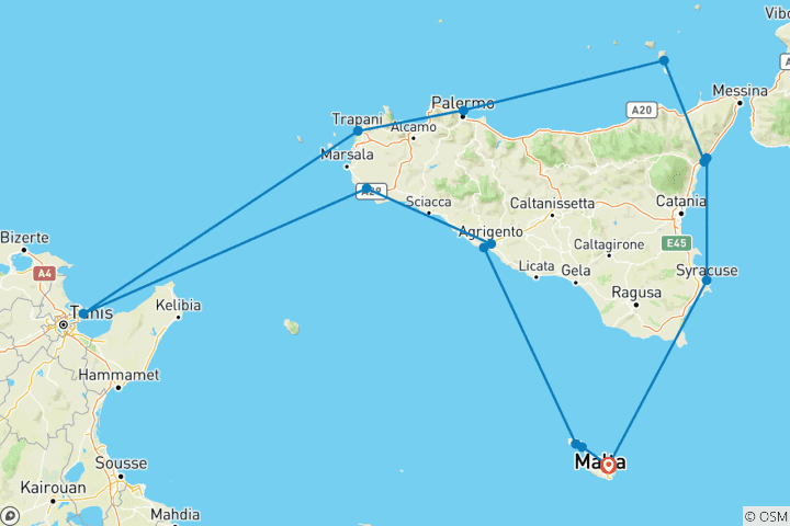 Carte du circuit Les délices de la Méditerranée 2028