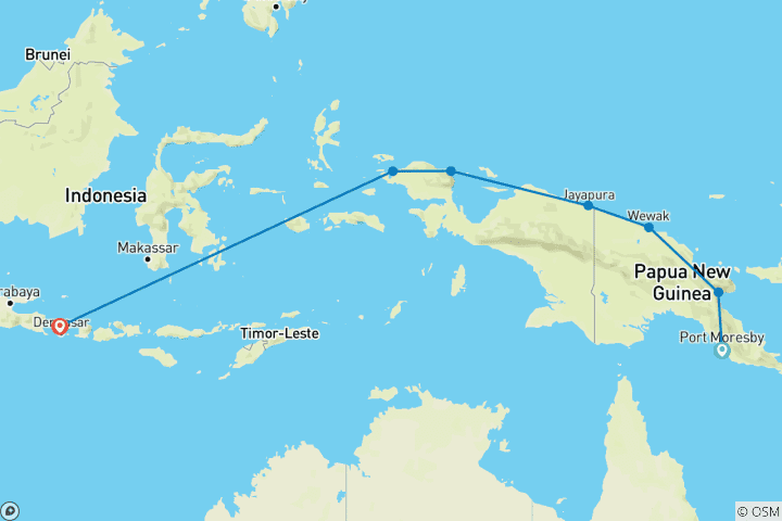 Map of Hidden Paradise of Indonesia 2028-2029 - 14 Days (from Port Moresby to Bali)