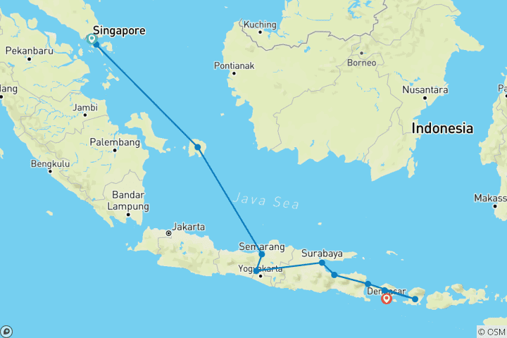 Mapa de Odisea en Indonesia: De Singapur a Bali