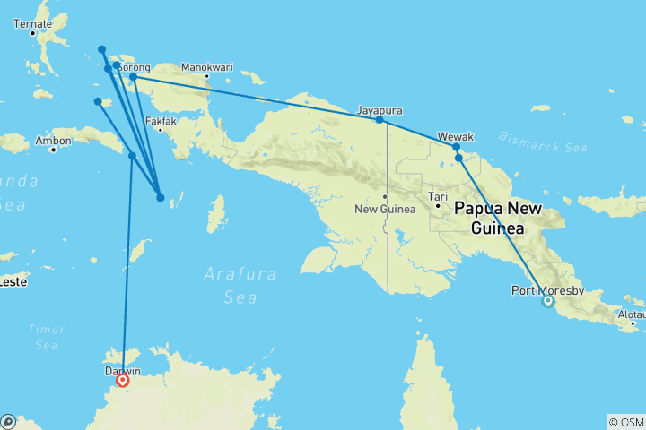 Mapa de Descubre el Corazón del Pacífico 2028 - 24 Días (from Puerto Moresby to Darwin)