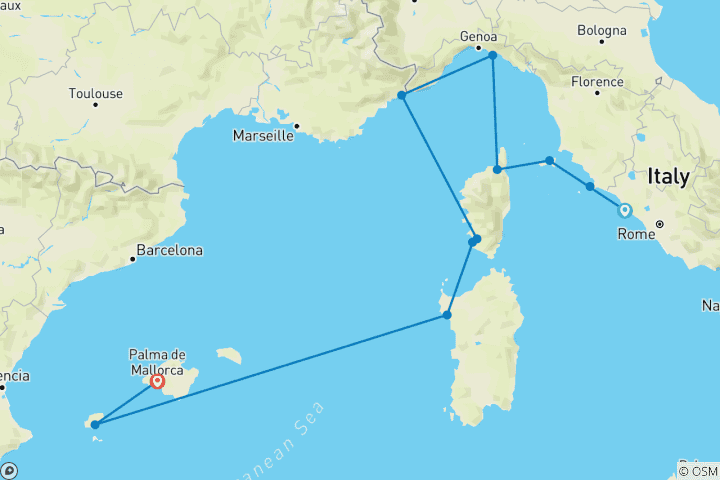 Carte du circuit Les points forts de la Méditerranée : La Riviera, la Sardaigne et Ibiza