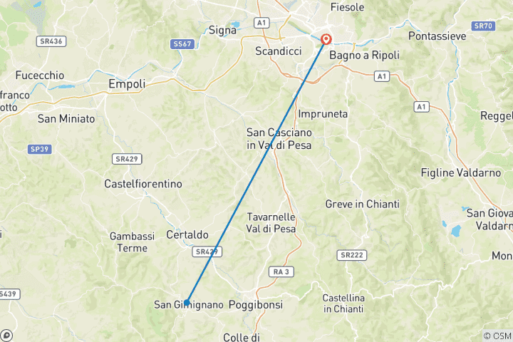 Carte du circuit 2 jours d'avant-goût privé de la Toscane : collines, truffes et expérience culinaire