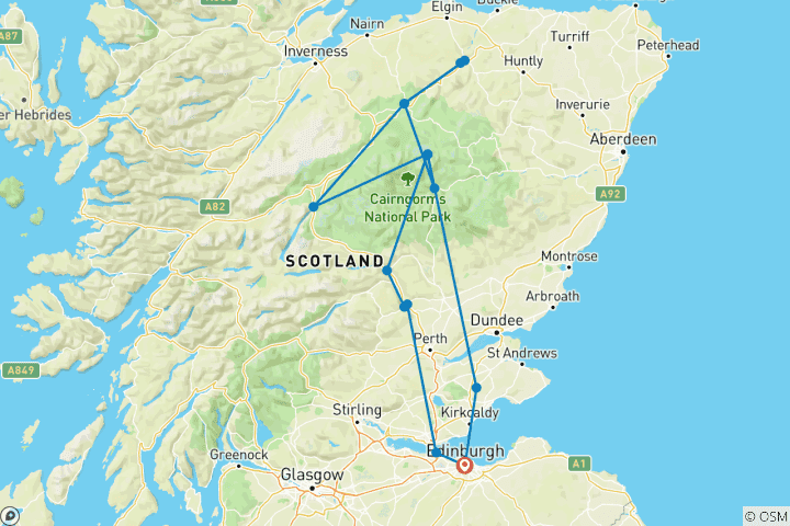 Carte du circuit Circuit de 3 jours en petit groupe sur la route des whiskies du Speyside