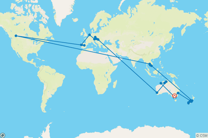 Map of APT 100 Day World Tour APT 100 Day World Tour (2027)