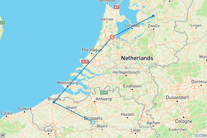 Mapa de Lo mejor de Bélgica y Holanda - De Bruselas a Amsterdam