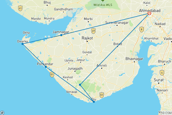 Carte du circuit Royal Gujarat : Temples, plages et faune