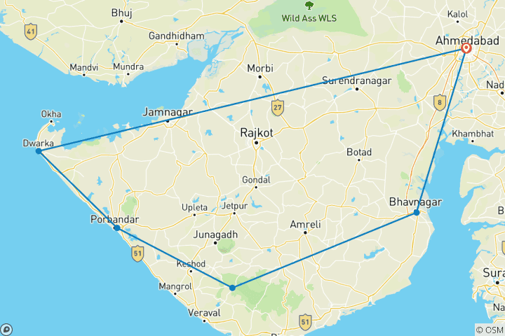 Carte du circuit Le Gujarat mystique - Patrimoine, côtes et aventure faunique