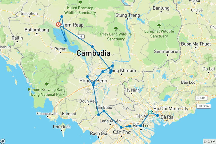 Map of Treasures of the Mekong 2027-2028 - 14 Days