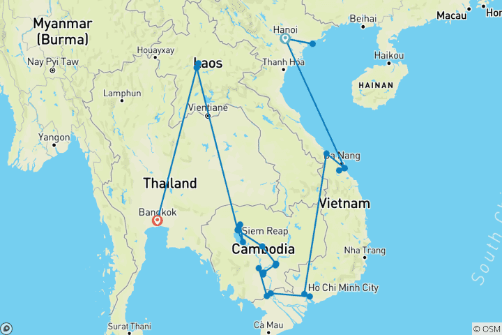 Mapa de Gran Indochina y el Mekong de lujo 2027-2028 - 26 días