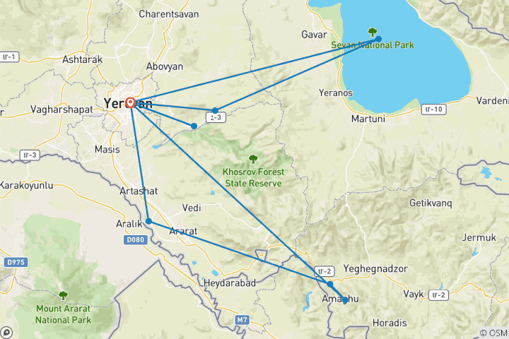 Mapa de Lo más destacado de Armenia en 4 días