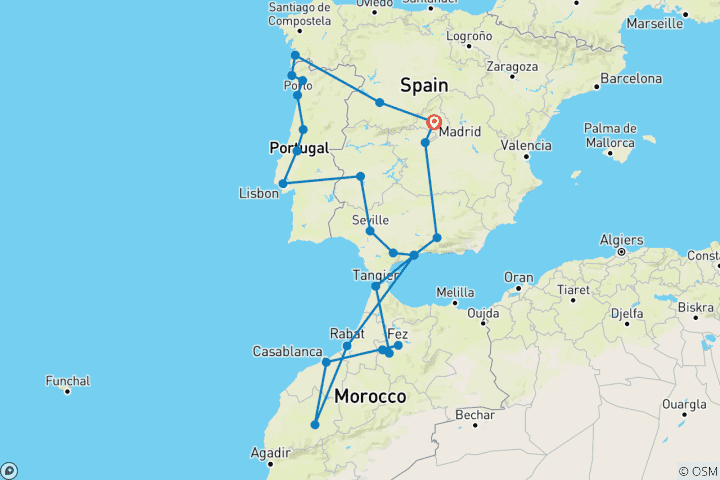 Map of 21-Day Madrid, Spain, Portugal & Morocco