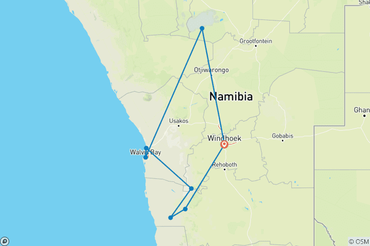 Karte von Namibia hautnah - Wüste, Weite und Sternenhimmel