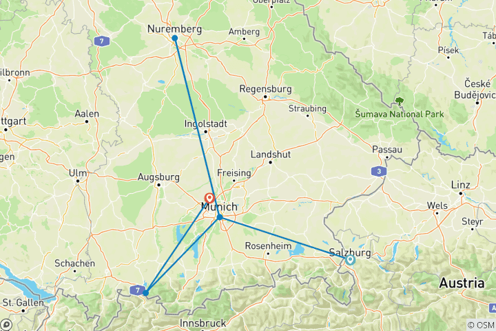 Mapa de 7 días Múnich y más allá: Castillos, Salzburgo y Visitas Históricas