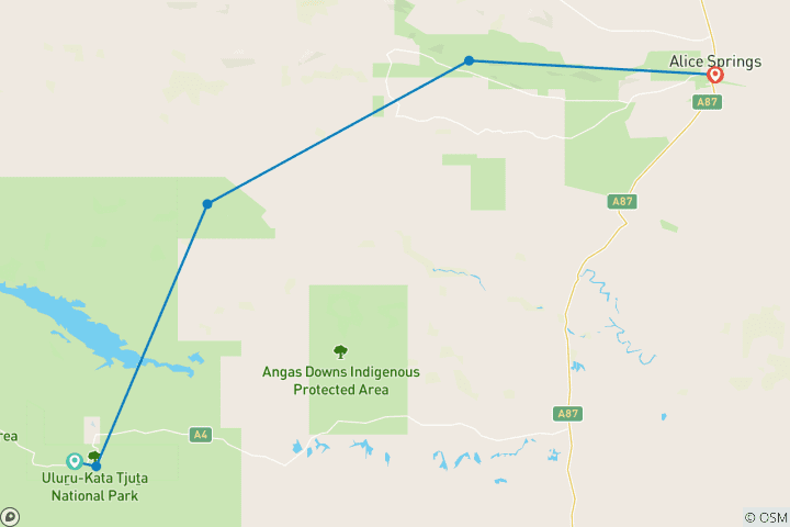 Carte du circuit Circuit de 5 jours à Uluru, Kata Tjuta, Kings Canyon et MacDonnell Ranges - Au départ de Yulara