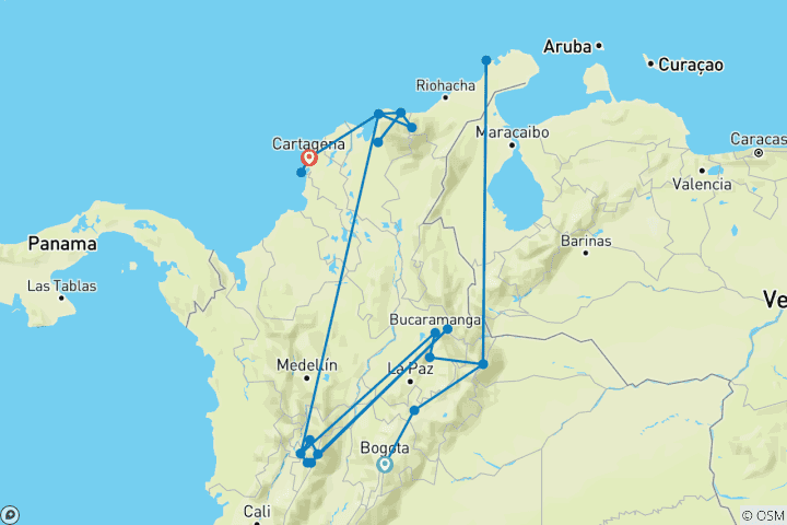 Mapa de Colombia: Senderismo entre las cumbres andinas y el Caribe (22 días)