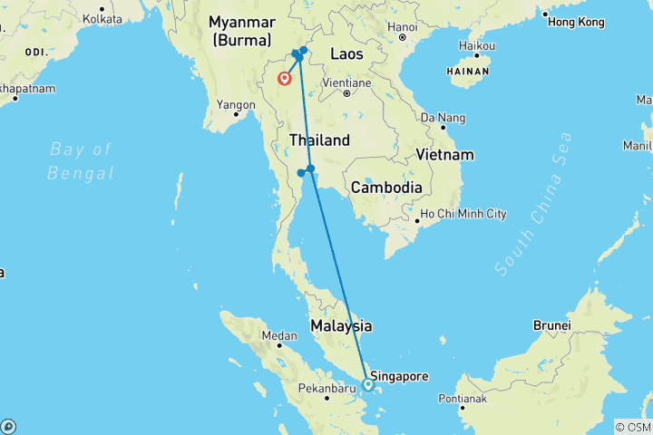 Karte von Thailands Höhepunkte auf eigene Faust mit Singapur