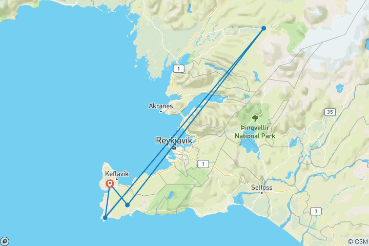 Kaart van Ontdek de zonsverduistering op het schiereiland Reykjanes – 5 dagen
