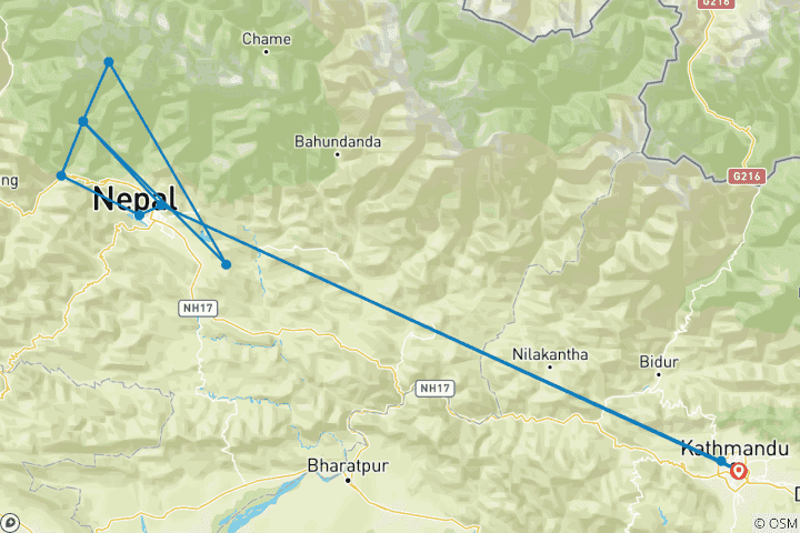 Mapa de Ruta al campamento base del Annapurna - 11 días