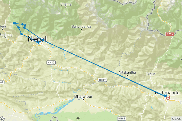 Carte du circuit Trek panoramique de l'Annapurna - 9 jours