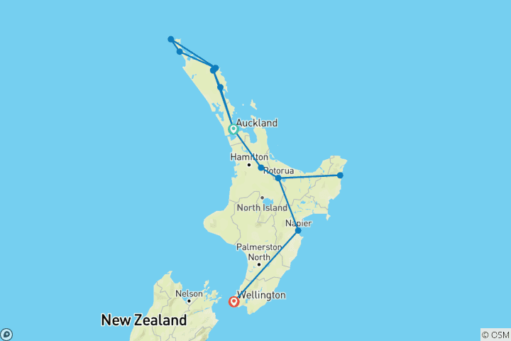 Carte du circuit À la découverte de l'île du Nord de la Nouvelle-Zélande - 9 jours