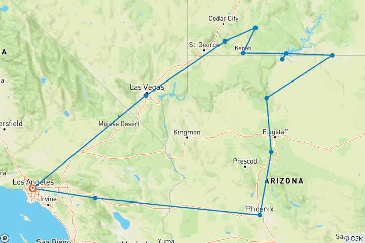 Carte du circuit Palm Springs, le Grand Canyon et Las Vegas - 8 jours