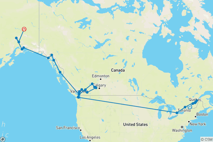 Map of Eastern Canada, Rockies & Alaska
