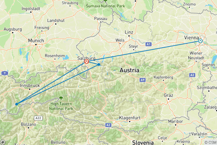 Mapa de Viena y Salzburgo: donde la historia se une a la armonía | Escapada de 6 días por Austria