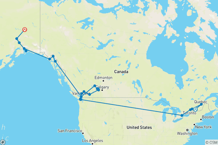 Map of Eastern Canada, Rockies, Alaska with Arctic Circle