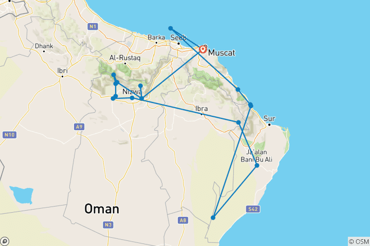 Karte von Oman - zu den Perlen Südarabiens