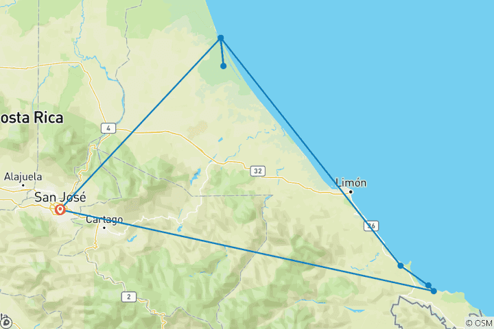 Carte du circuit Le Costa Rica haut de gamme : Tortuguero et la côte des Caraïbes