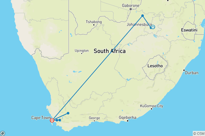 Map of South Africa Explorer - 8 Days 7 Nights