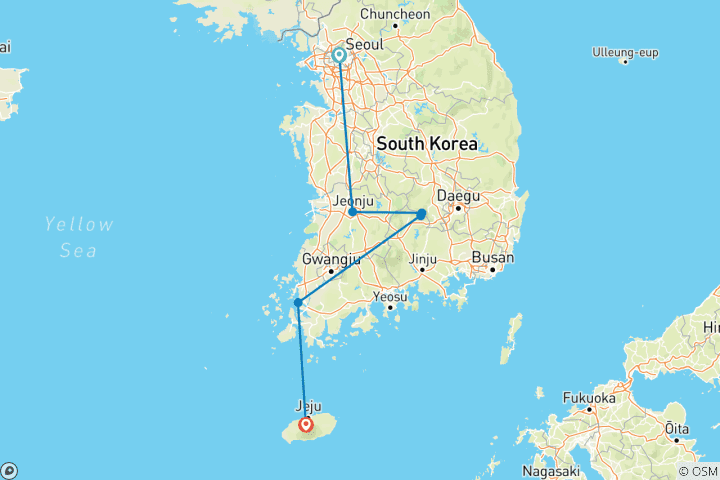 Carte du circuit Premium Corée du Sud (6 destinations)