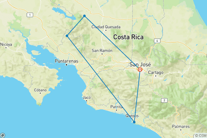 Carte du circuit Premium Costa Rica (5 destinations)