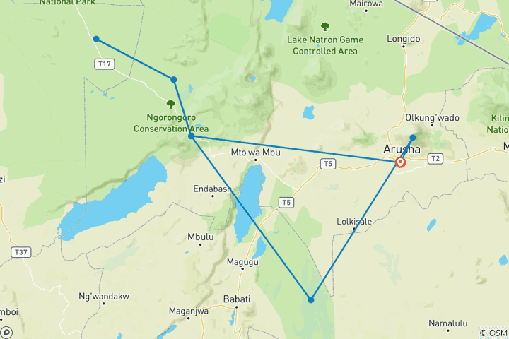 Carte du circuit Premium Tanzanie (including Mont Meru)