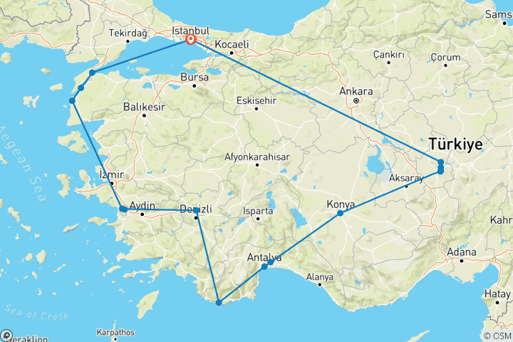 Kaart van Premium – Turkije diepgaand (18 bestemmingen)