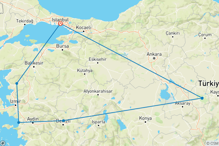 Carte du circuit Dinde de qualité supérieure (8 destinations)
